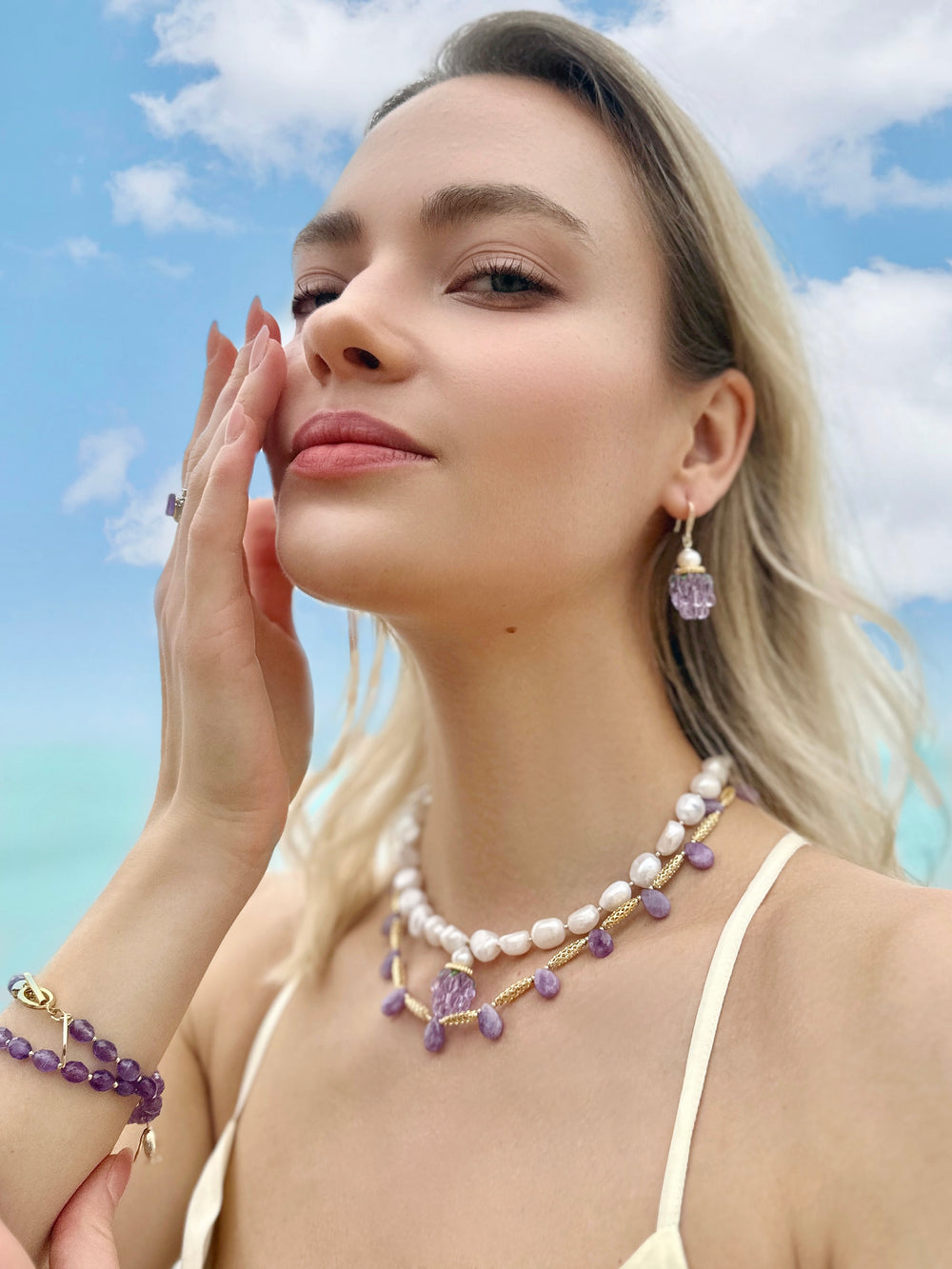 Teardrop Amethyst Collar Necklace LN021 - FARRA