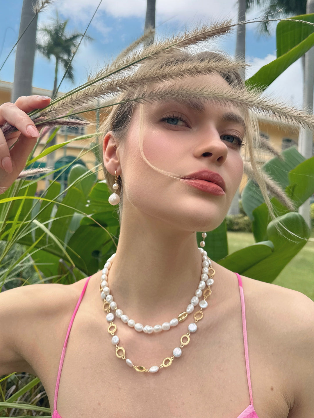 Irregular Freshwater Pearls with Gold Shell Charm Necklace LN055 - FARRA