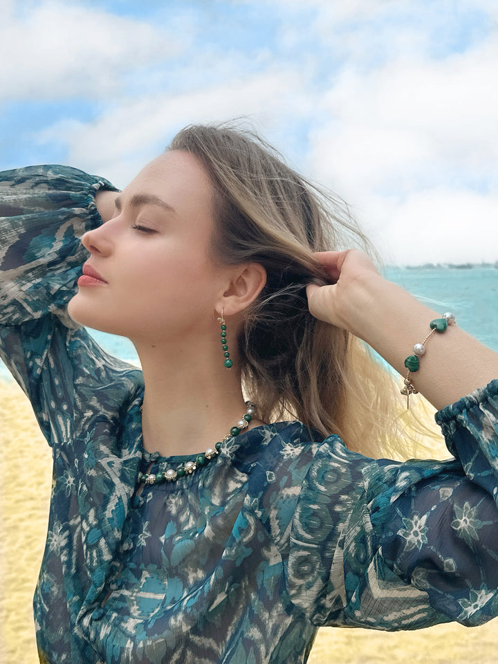 Malachite Drops with Butterfly Hook Earrings LE030 - FARRA