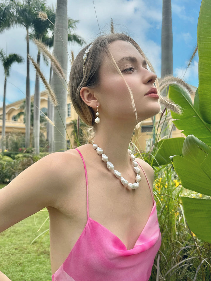 Baroque Pearls with Chain Chunky Necklace LN054 - FARRA