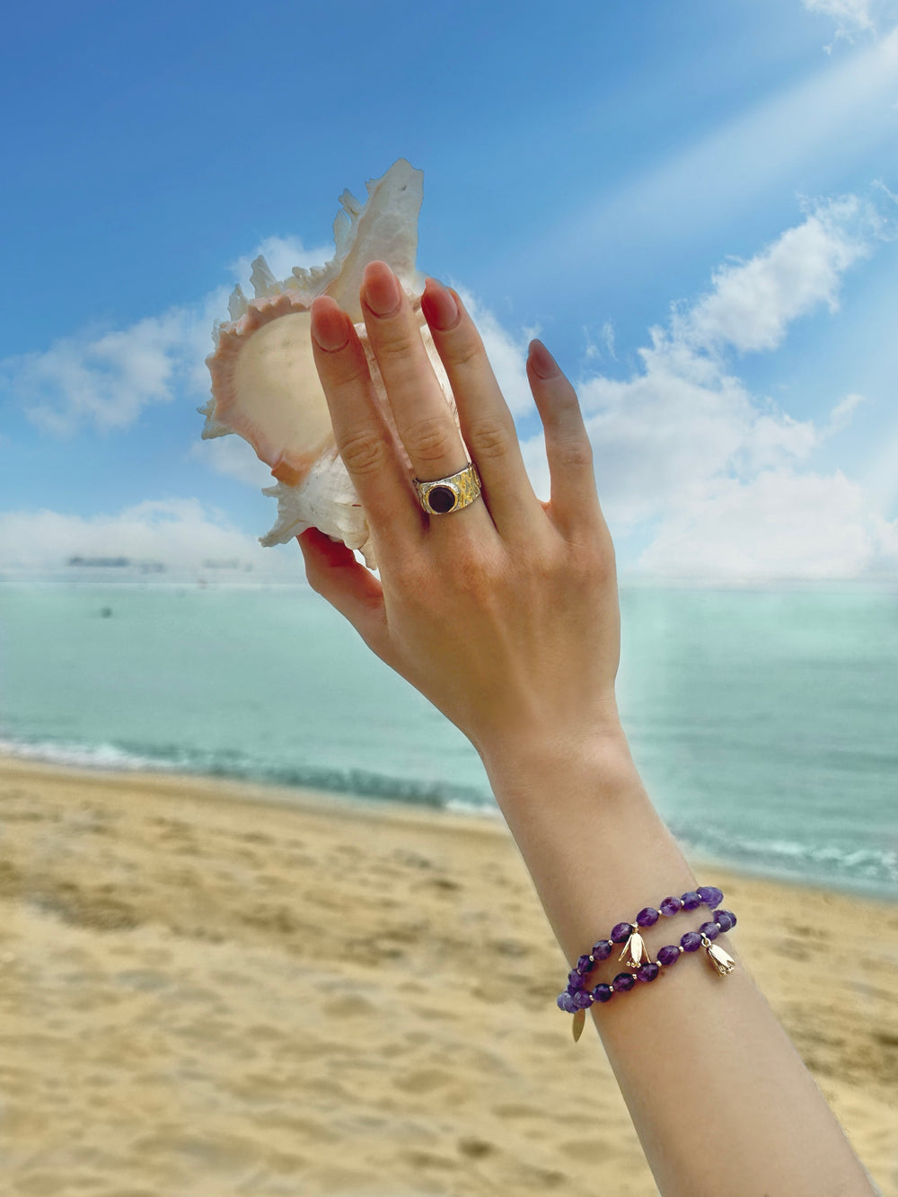 Amethyst Stone Platinum Plated Brass Adjustable Ring LR003 - FARRA