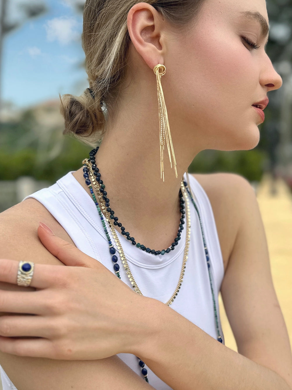 Phoenix Lapis with Chain Double Layers Necklace LN037 - FARRA