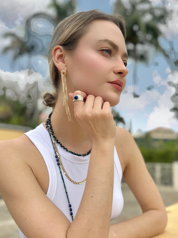 Gold With zircon Long Tassel Earrings LE023 - FARRA
