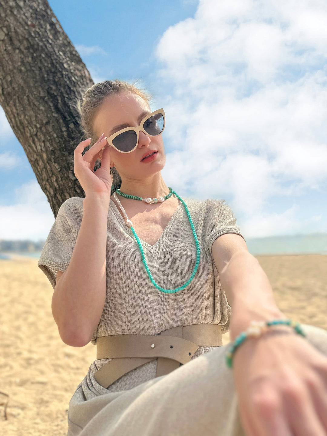 Freshwater Pearls and Amazonite Long Necklace JN058 - FARRA