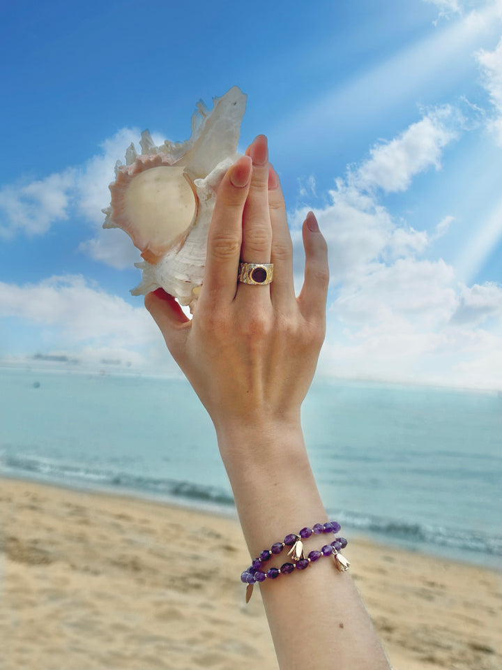 Amethyst Stone Platinum Plated Brass Adjustable Ring LR003 - FARRA