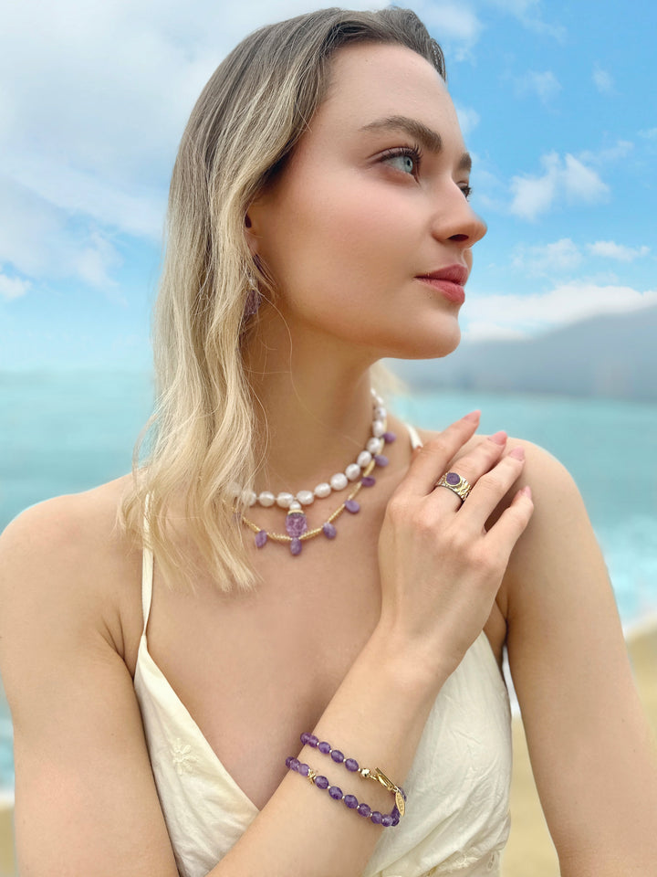 Teardrop Amethyst Collar Necklace LN021 - FARRA