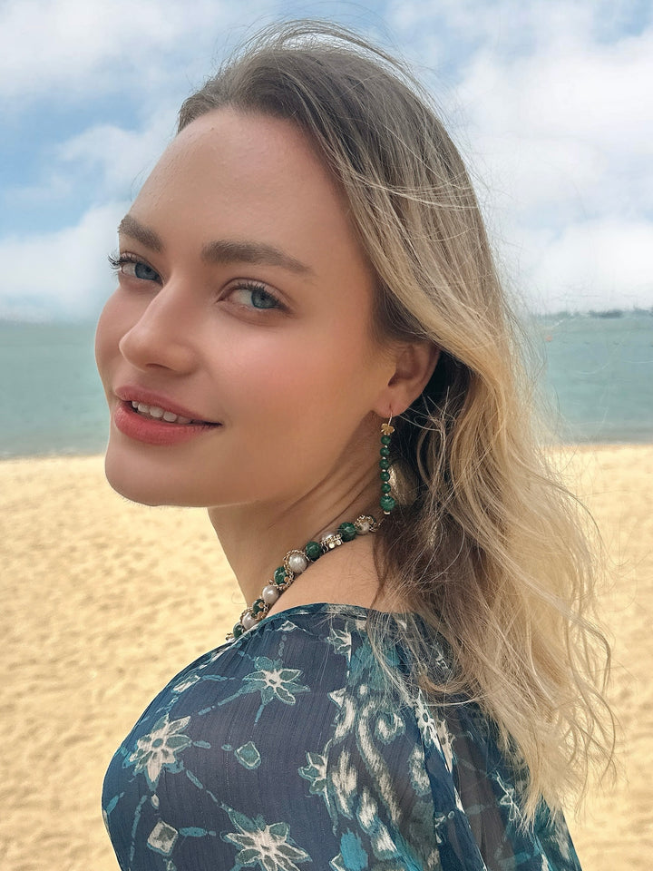 Malachite Drops with Butterfly Hook Earrings LE030 - FARRA