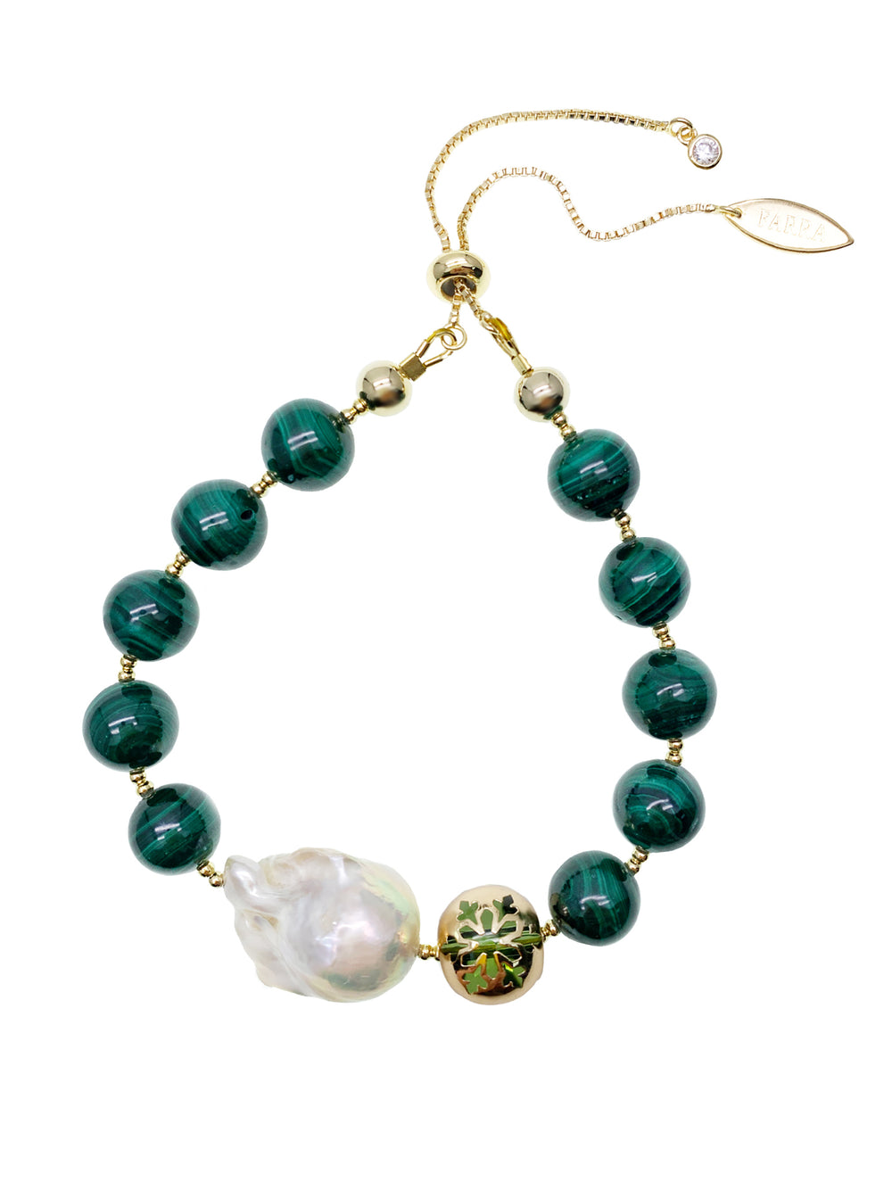 Malachite With Baroque Pearl Adjustable Bracelet HB009 - FARRA