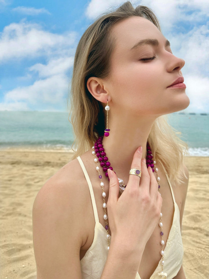 Amethyst Stone Platinum Plated Brass Adjustable Ring LR003 - FARRA