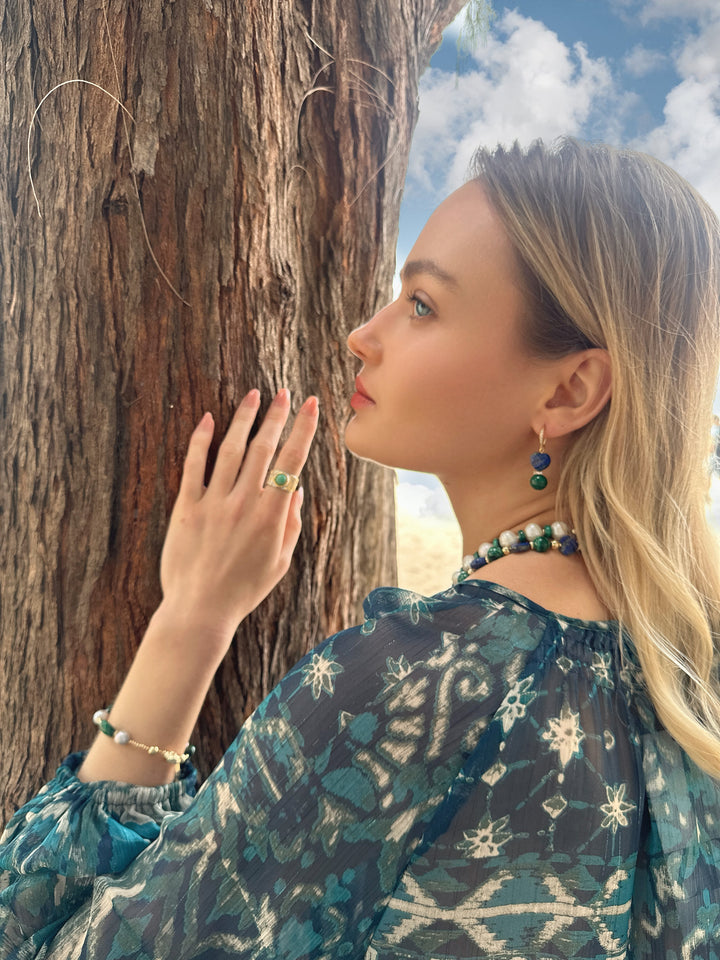 Heart-Shaped Lapis with Round Malachite Earrings LE032 - FARRA