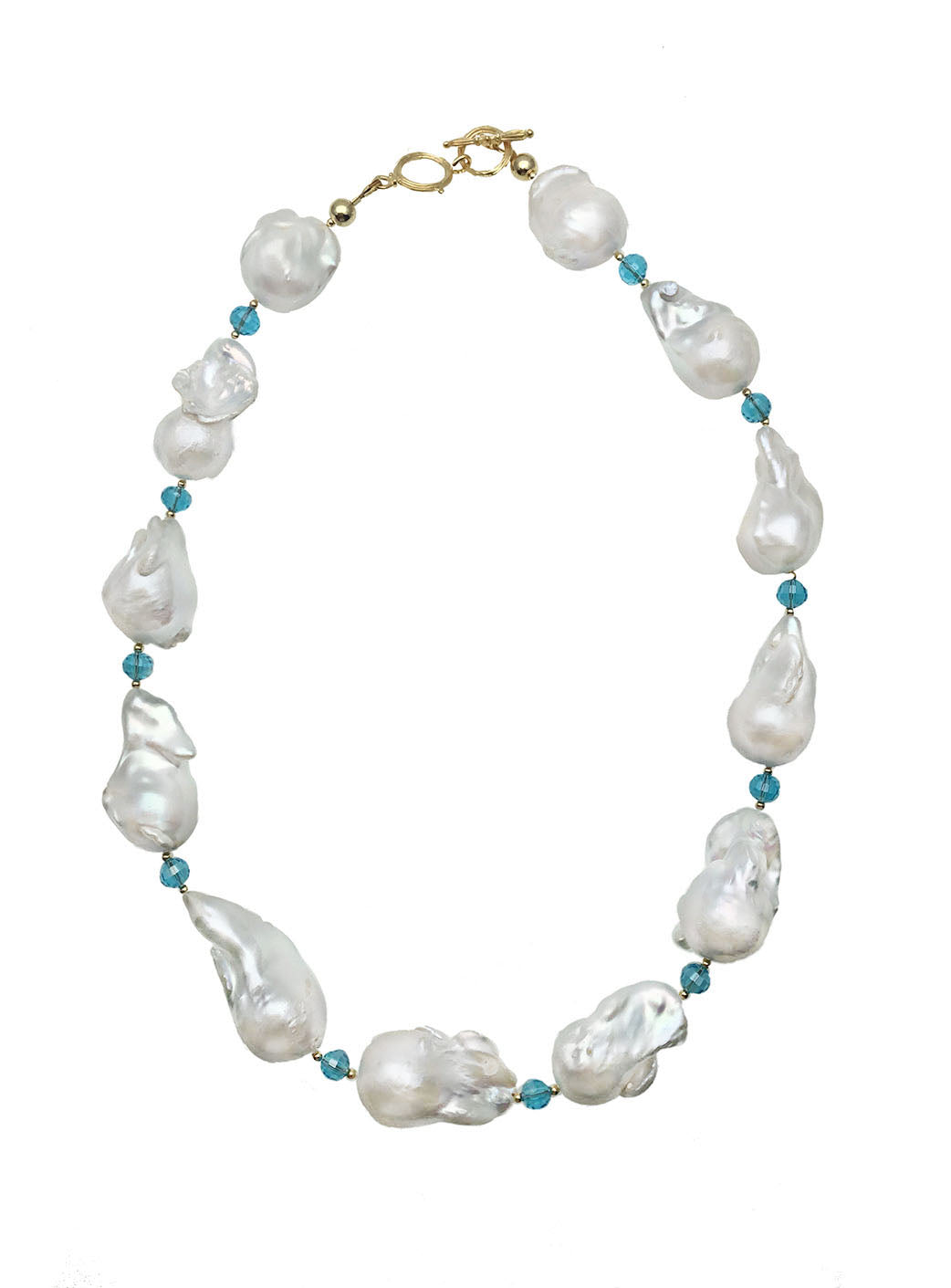 Baroque Pearls with Blue Crystals Necklace DN224 - FARRA