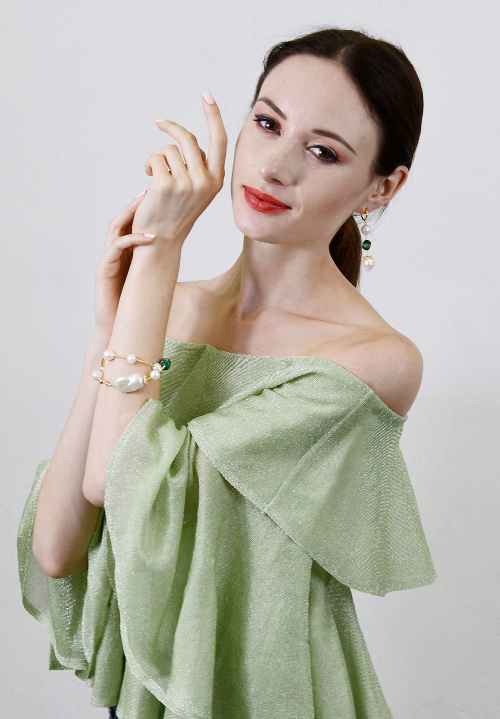 Baroque Pearls With Malachite Double Wrapped Bracelet AB014 - FARRA