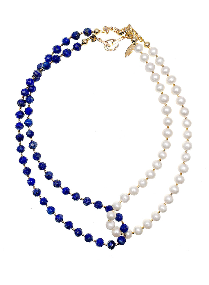 Lapis & Freshwater Pearls Versatile Necklace HN001 - FARRA