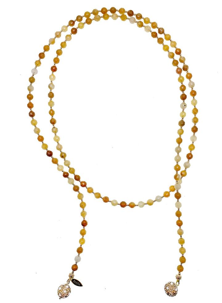Yellow Jade With Rhinestones Open Ended Necklace HN019 - FARRA