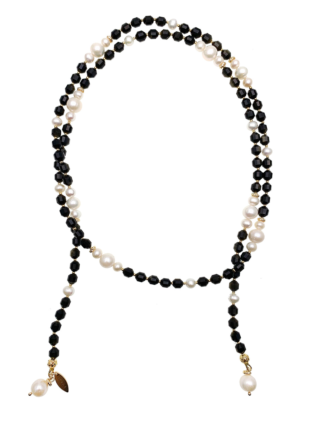 Black Obsidian And White Pearls Multiway Necklace HN040 - FARRA