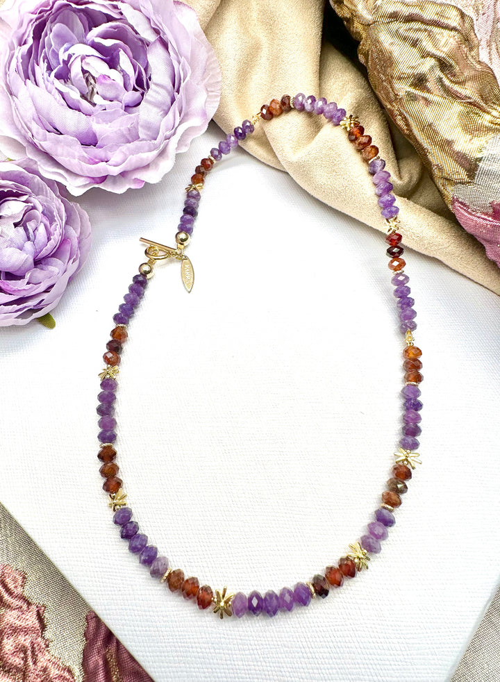 Amethyst With Orange Garnet Choker Necklace KN040 - FARRA