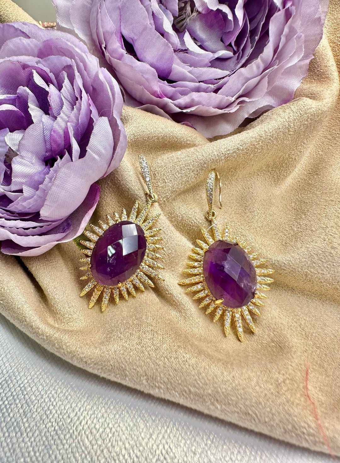 Amethyst Dangle Statement Earrings KE025 - FARRA