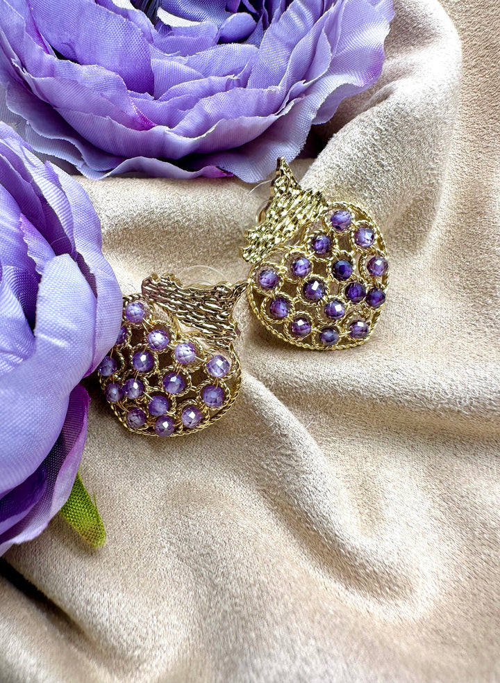 Strawberry Shaped Amethyst Setting Statement Earrings KE023 - FARRA