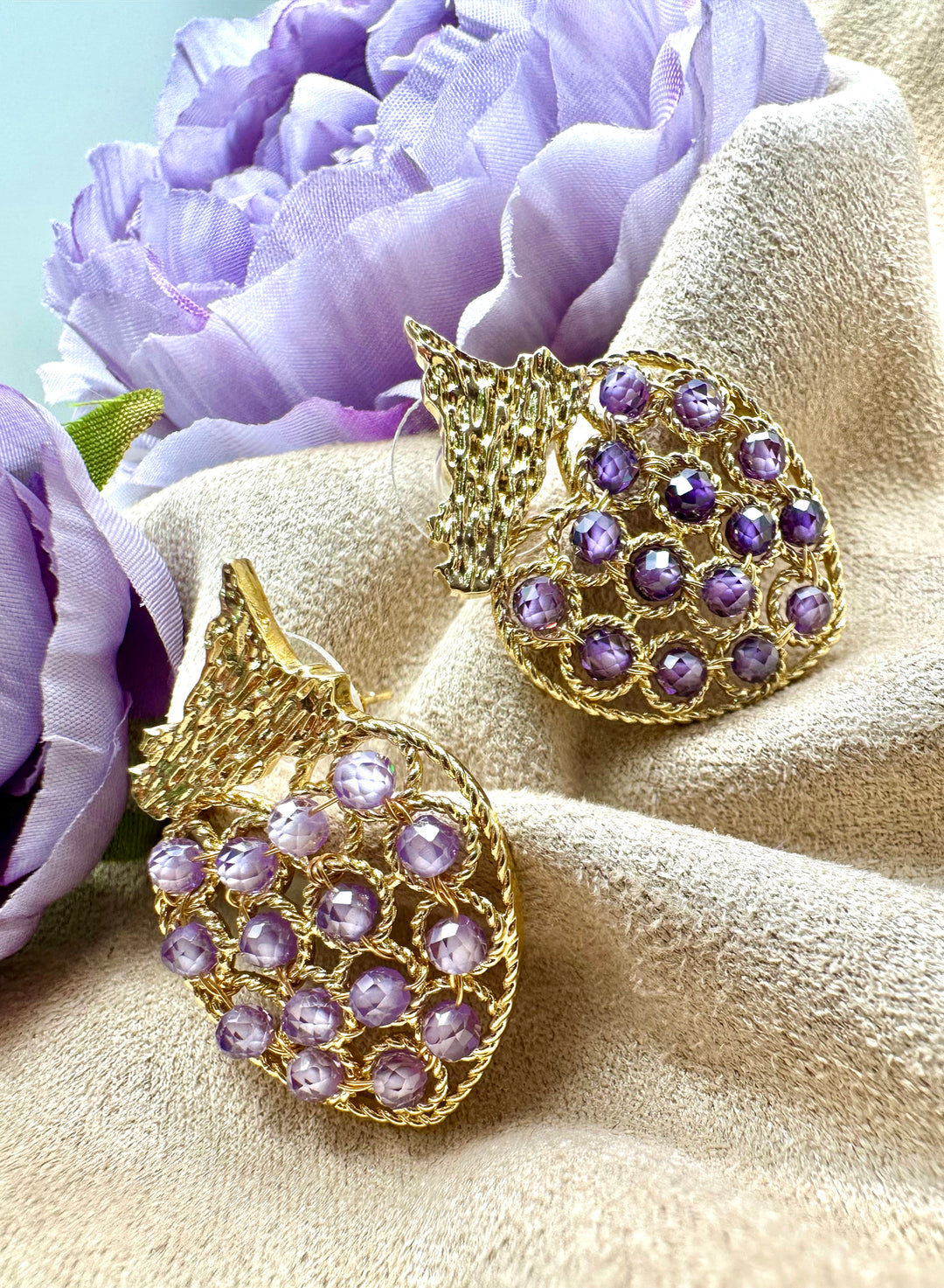 Strawberry Shaped Amethyst Setting Statement Earrings KE023 - FARRA