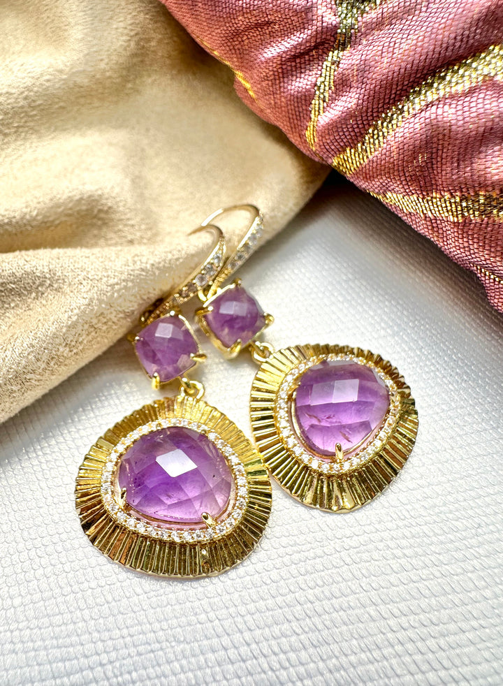 Amethyst Teardrop Dangle Earrings KE028 - FARRA