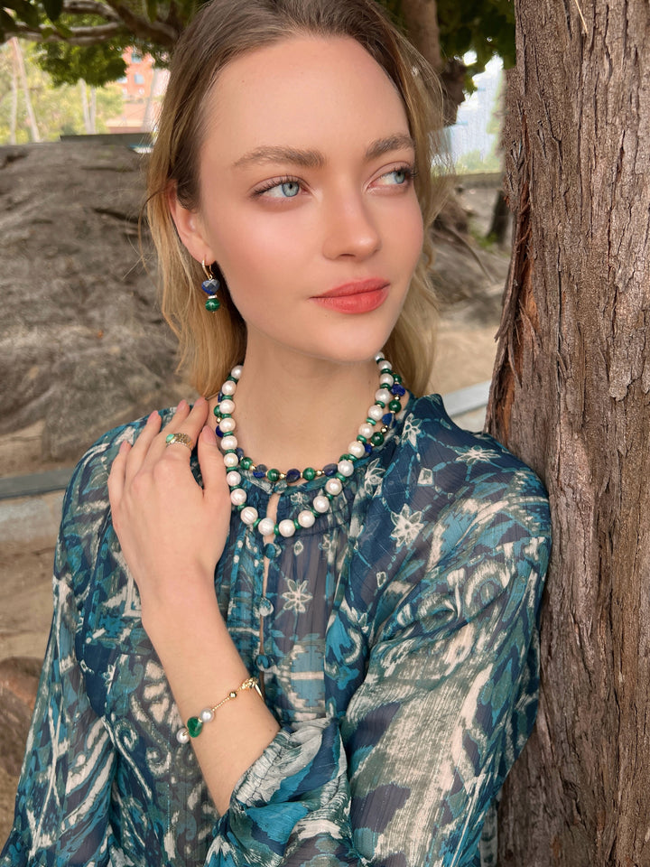 Heart-Shaped Lapis with Round Malachite Statement Necklace LN048 - FARRA