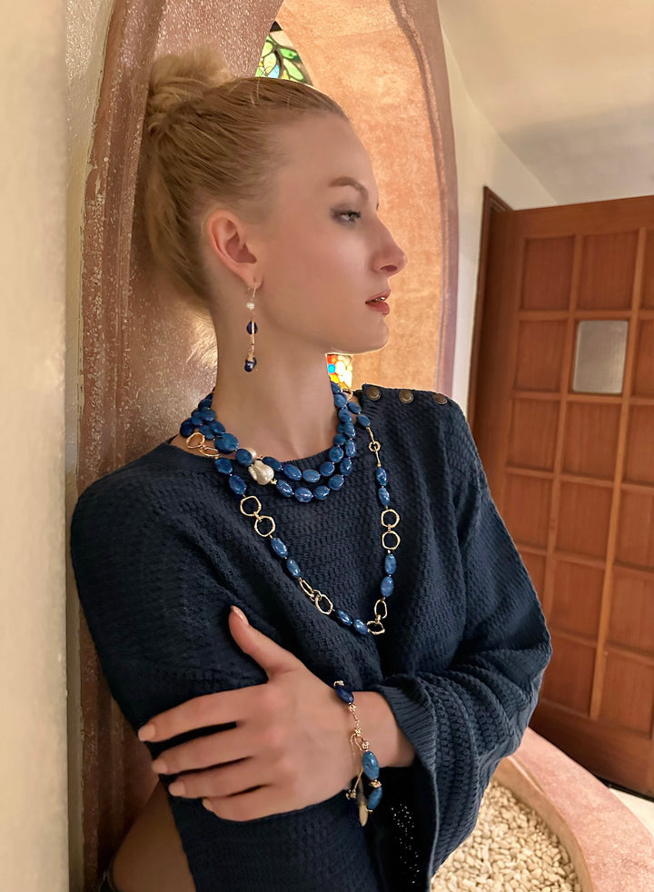Blue Agate Chain Trendy Necklace KN017 - FARRA