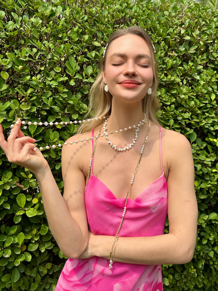 Gold Chain with Freshwater Pearls Long Necklace LN065 - FARRA