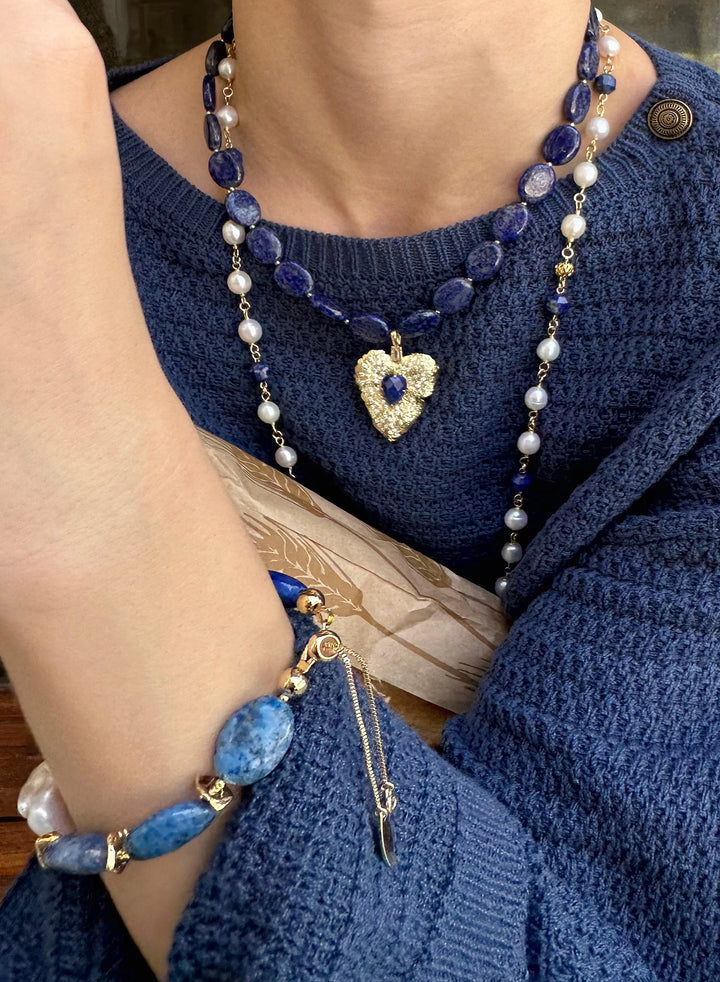 Freshwater Pearls With Lapis Multi-Way Necklace KN021 - FARRA