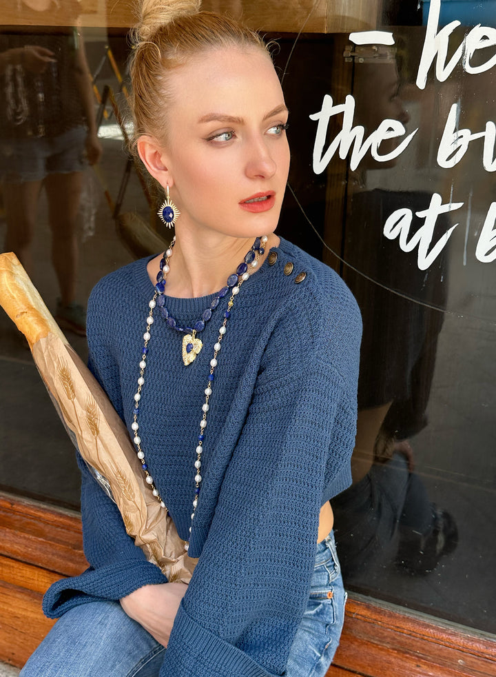 Freshwater Pearls With Lapis Multi-Way Necklace KN021 - FARRA