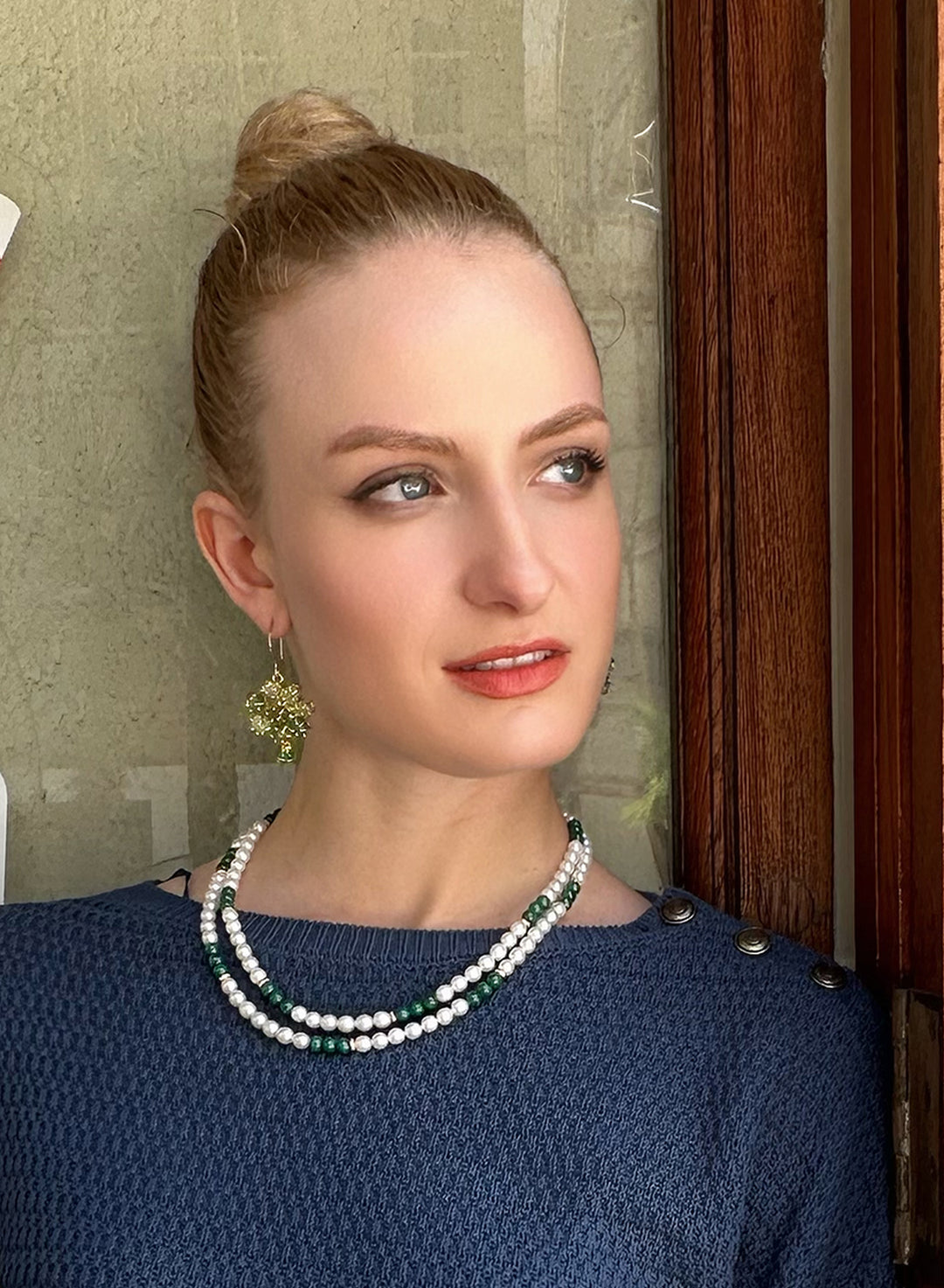 Freshwater Pearls With Malachite Color Blocking Necklace KN027 - FARRA