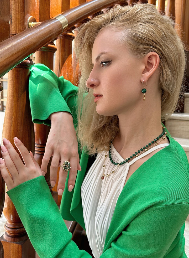 Malachite With Chain Chain Double Layers Necklace KN024 - FARRA