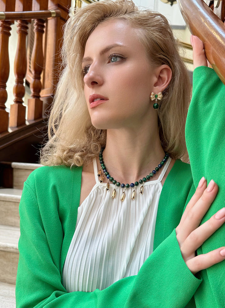 Bowknot With Malachite Dangle Earrings KE015 - FARRA