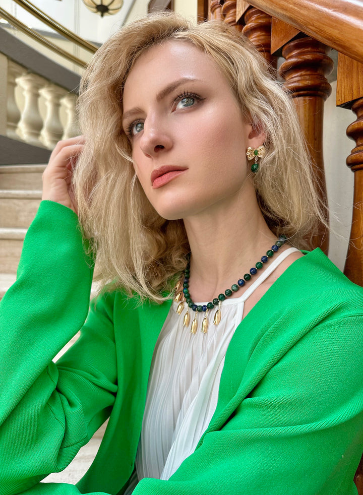 Bowknot With Malachite Dangle Earrings KE015 - FARRA