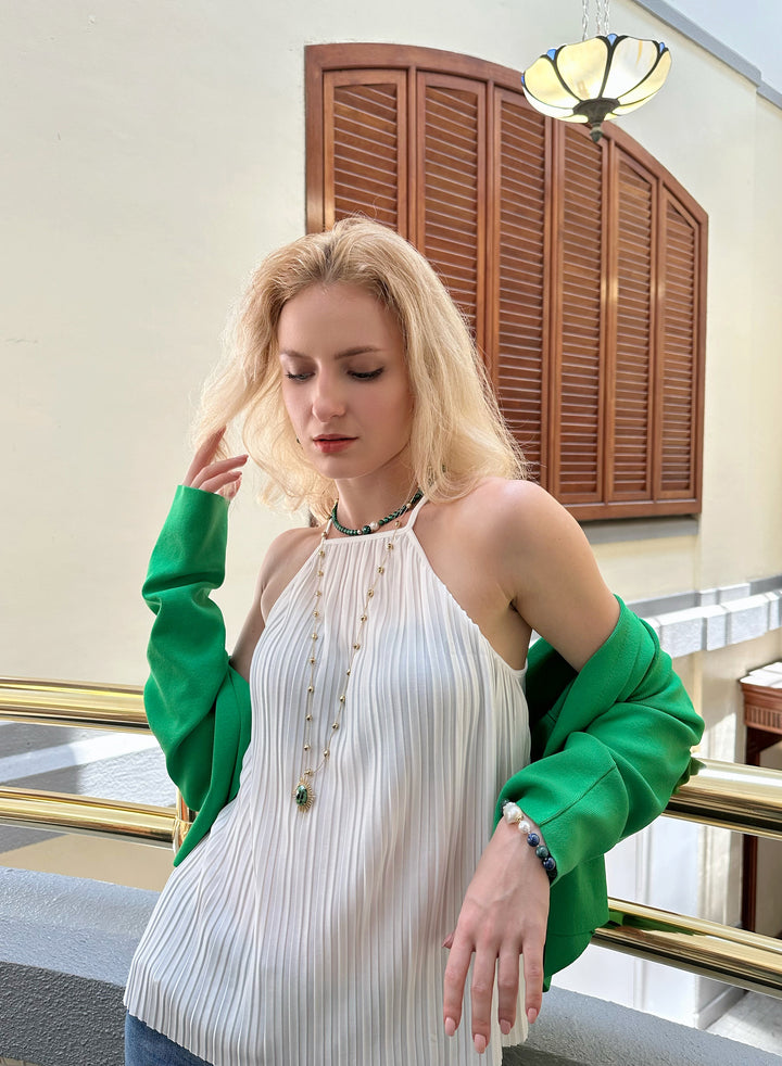 Golden Chain With Zoisite Pendant Necklace KN025 - FARRA