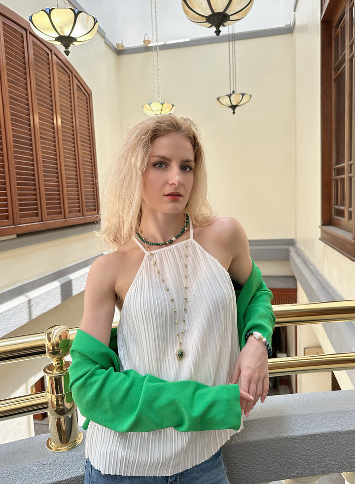 Golden Chain With Zoisite Pendant Necklace KN025 - FARRA