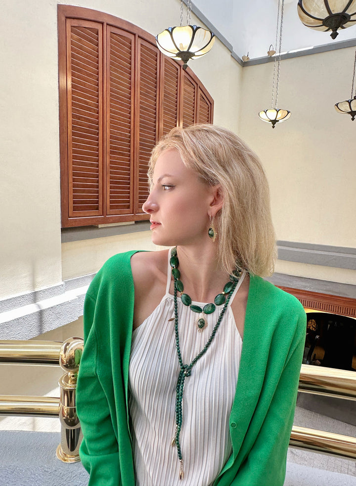 Oval Malachite With Epidote Pendant Necklace KN026 - FARRA