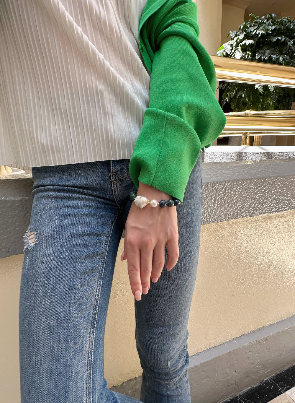 Phoenix Lapis With Baroque & Freshwater Pearl Bracelet KB005 - FARRA