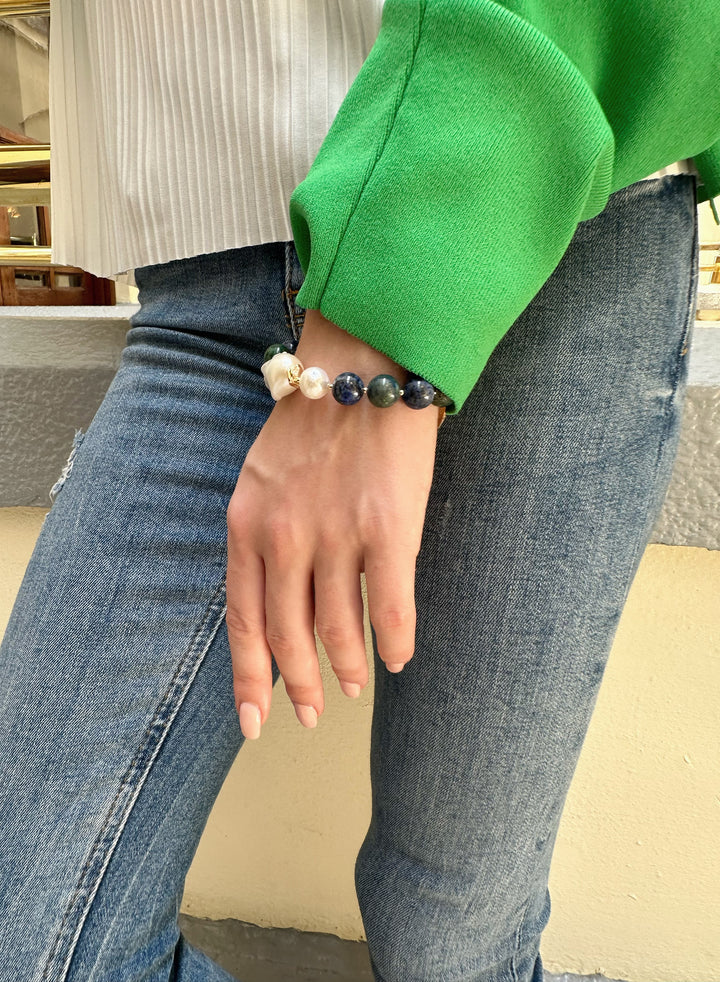 Phoenix Lapis With Baroque & Freshwater Pearl Bracelet KB005 - FARRA