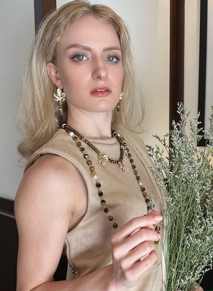 Tiger-eye Maple Statement Earrings KE020 - FARRA