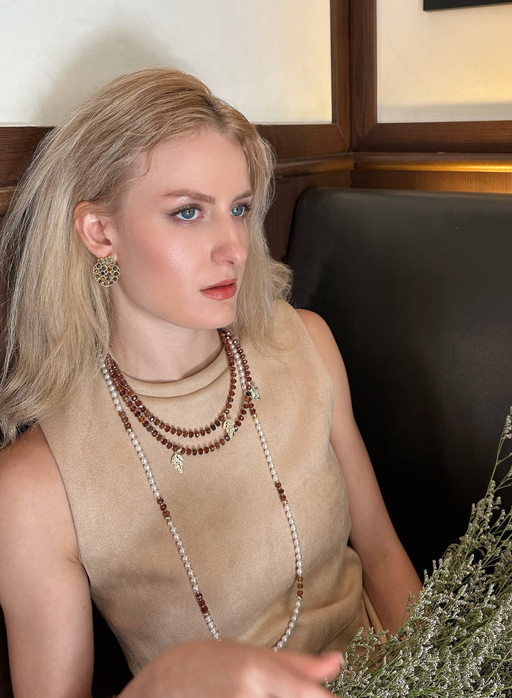 Freshwater Pearls With Orange Garnet Multi-Way Necklace KN036 - FARRA