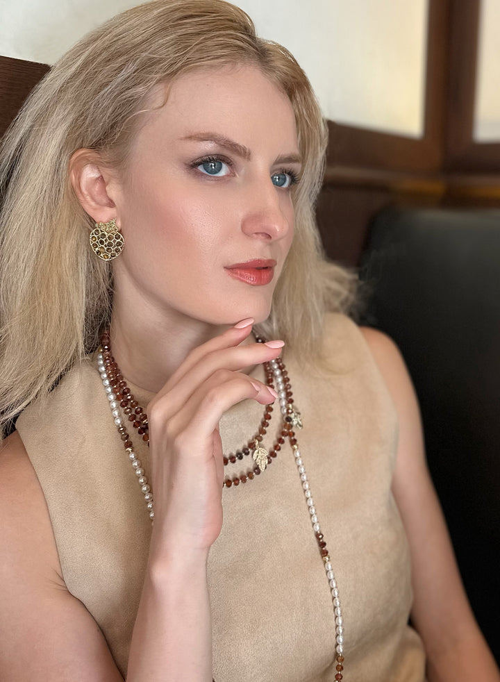 Freshwater Pearls With Orange Garnet Multi-Way Necklace KN036 - FARRA