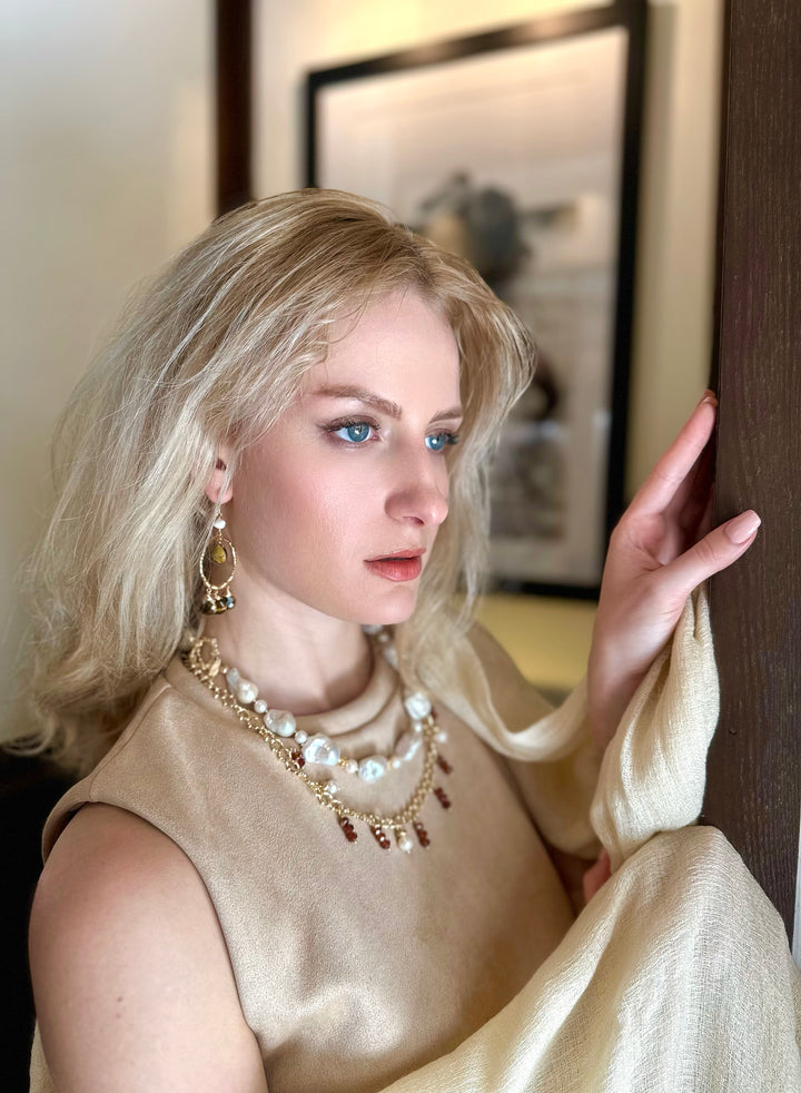 Bohemian Style Tiger-Eye Chandelier Earrings KE022 - FARRA