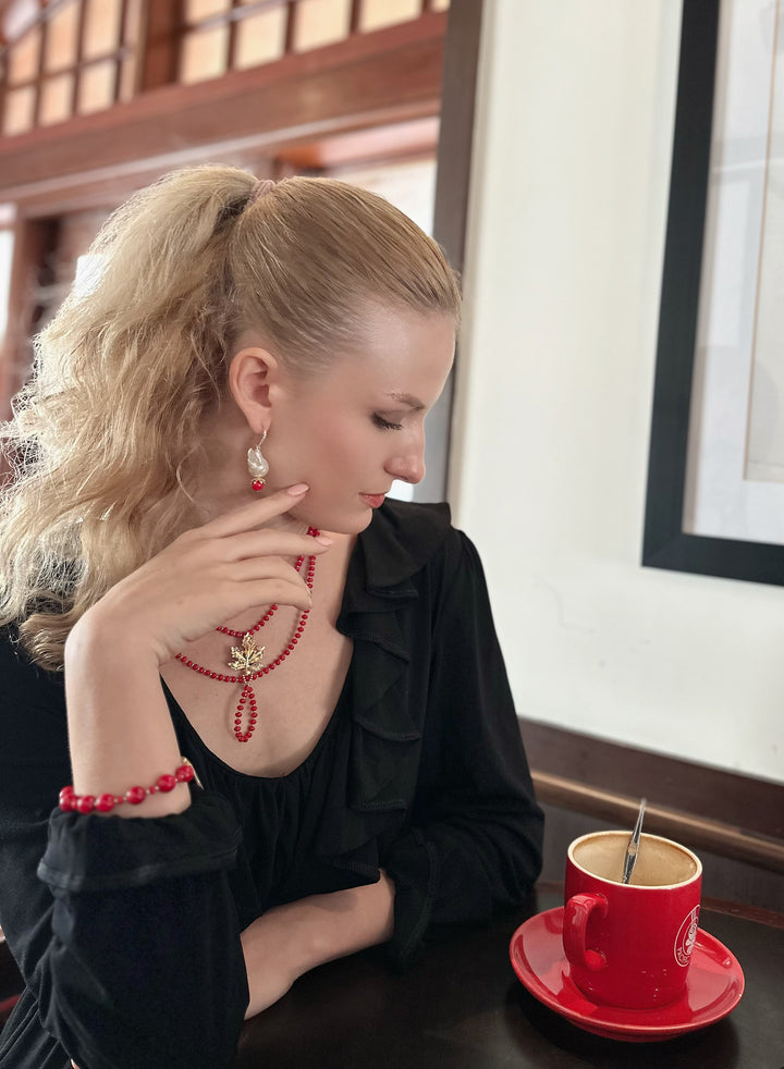 Red Bamboo Coral Adjustable Bracelet KB009 - FARRA