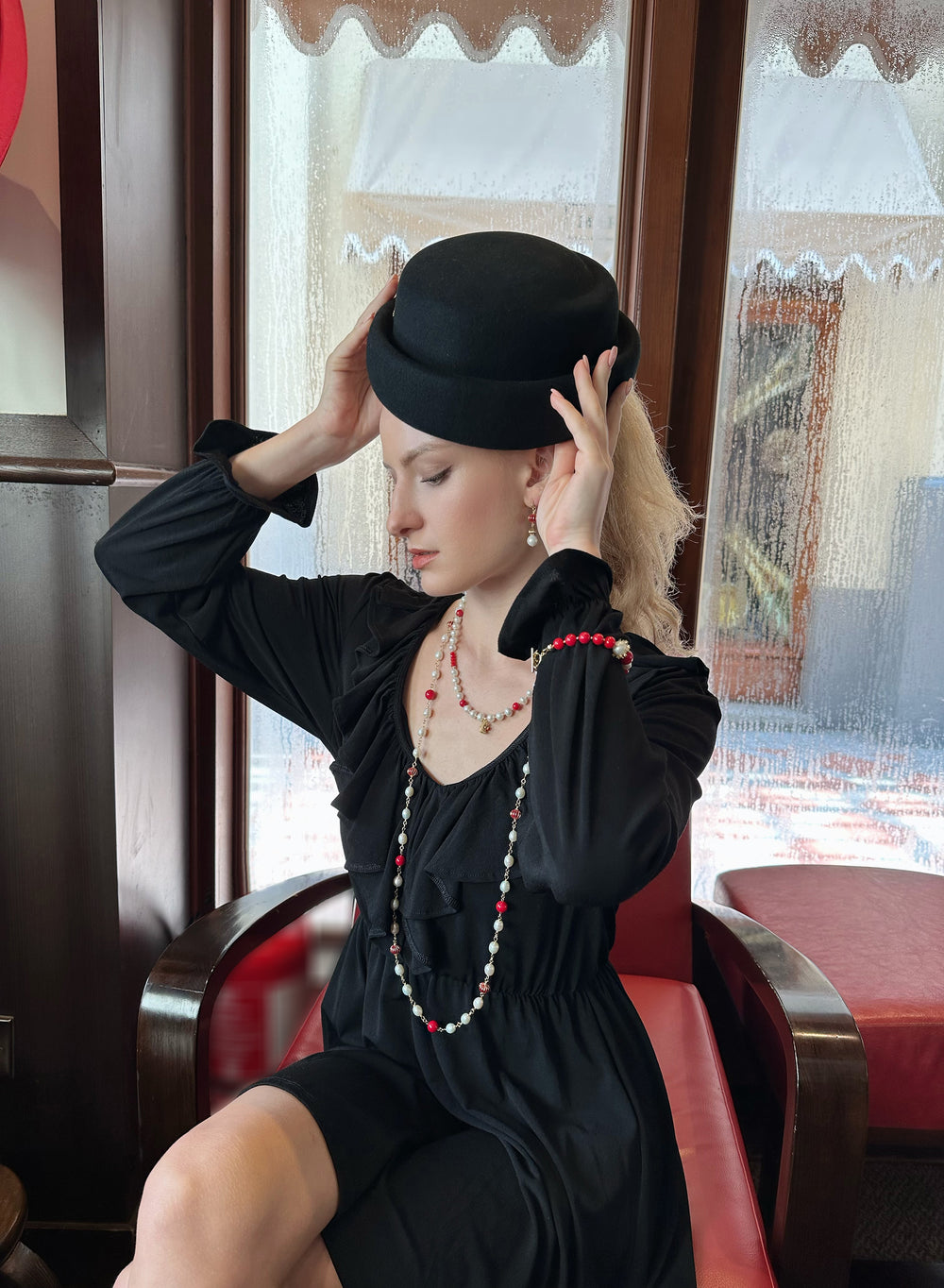 Freshwater Pearls With Red Bamboo Coral Multi-Way Chain Necklace KN049 - FARRA