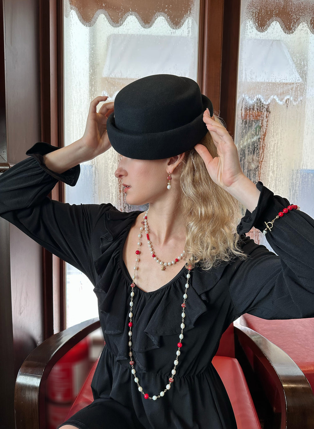 Freshwater Pearls With Red Bamboo Coral Multi-Way Chain Necklace KN049 - FARRA