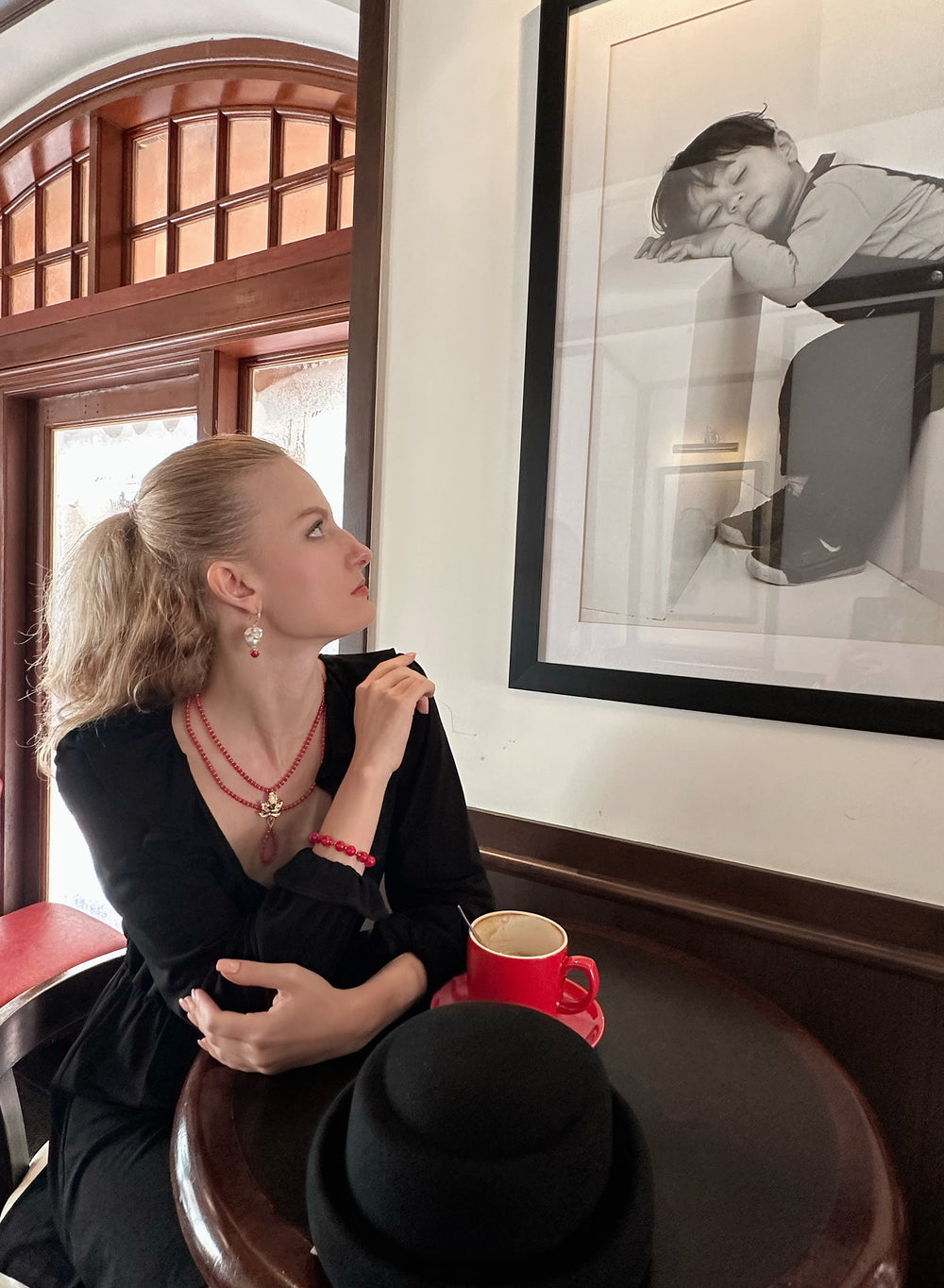 Y Shape Red Bamboo Corals Double Strands Necklace KN047 - FARRA