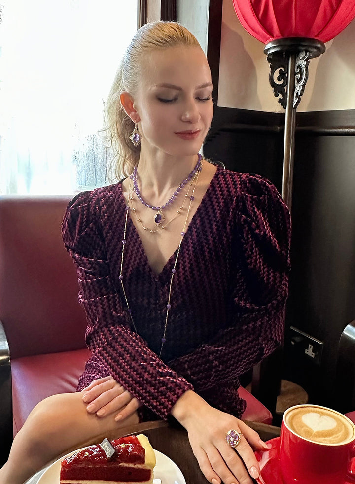 Amethyst Stones Long Chain Necklace KN041 - FARRA