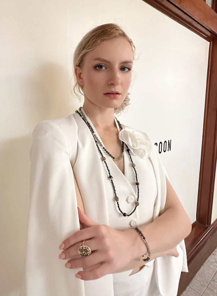 Black Obsidian And Smoky Multi-Way Necklace KN054 - FARRA