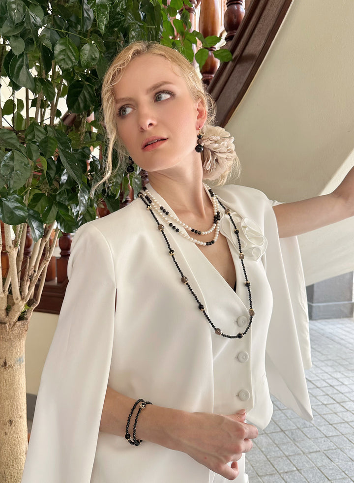 Black Obsidian And Smoky Multi-Way Necklace KN054 - FARRA