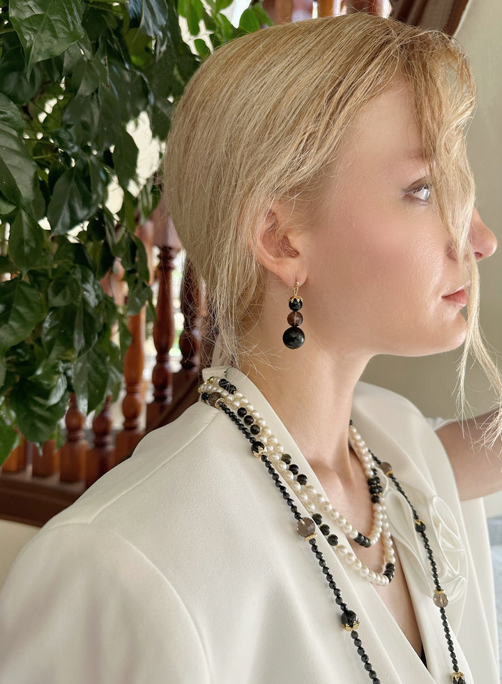 Smoky Quartz & Black Obsidian Earrings KE034 - FARRA